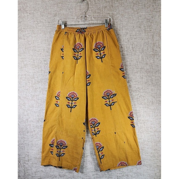 ivy jane Pants - Ivy Jane Floral Print Corduroy Pants Womens S Gold Cropped Wide Leg Pullon EUC